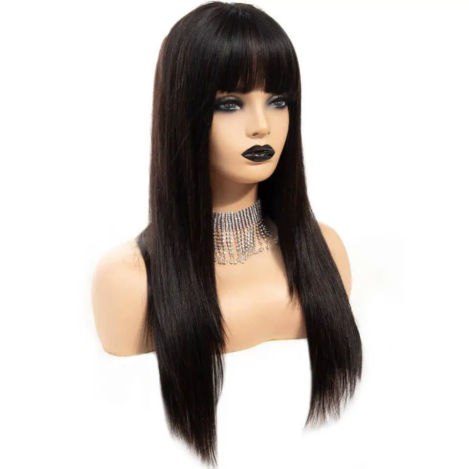 Long straight black human hair outlet wigs